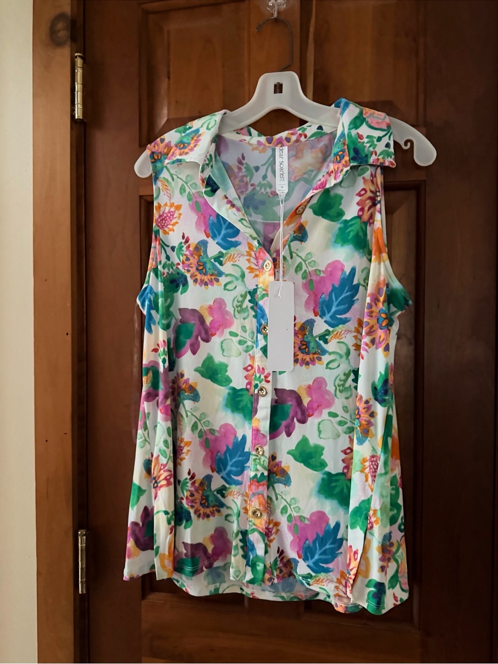 Dear Scarlett Sleeveless Floral Collared Button-Front Top - with matching pants